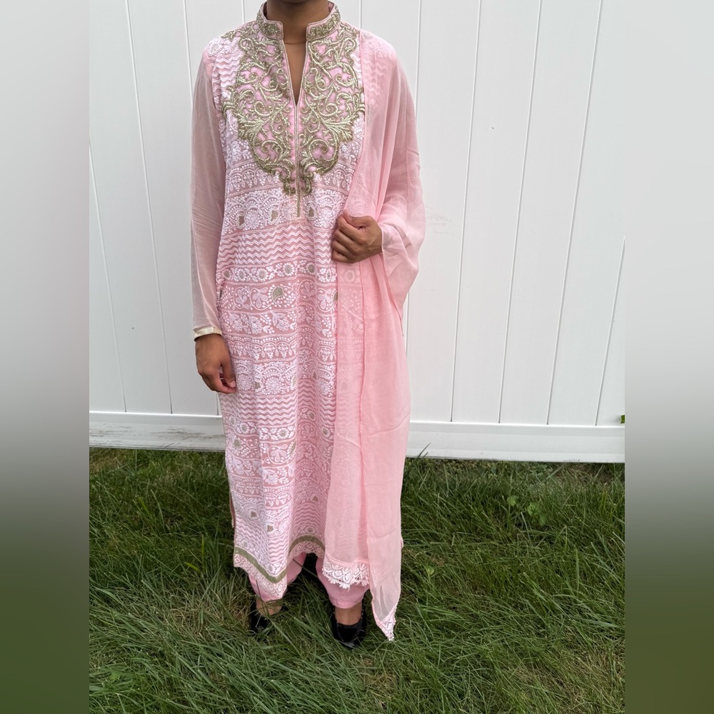 Baby pink palazzo suit with dupatta